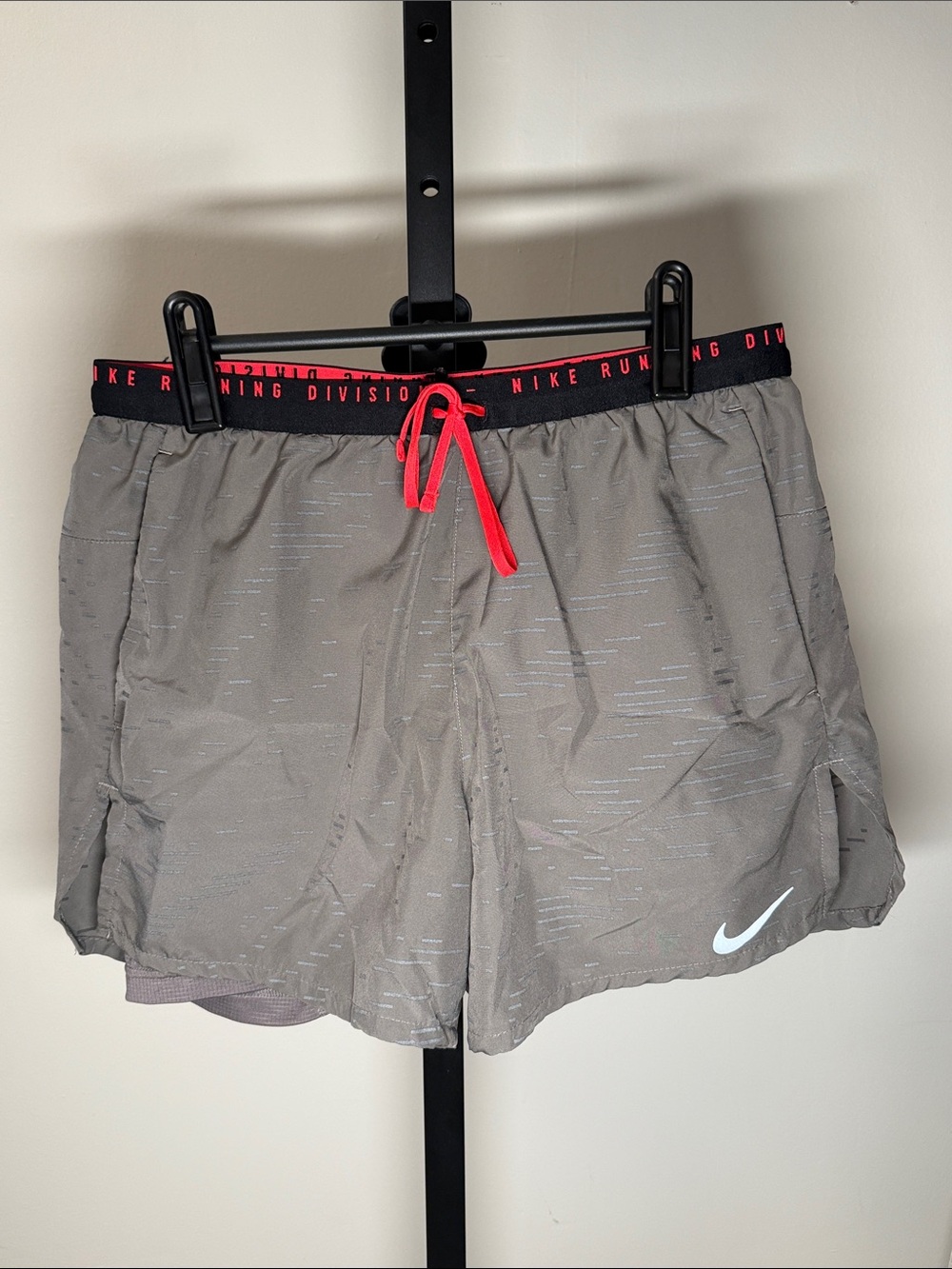 Nike Men’s Gray Running Shorts with Red Drawstring